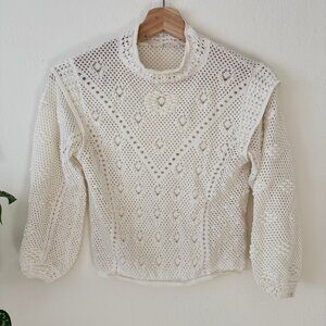 FRAME Open-Knit Textured Sweater – XXS – Off-White